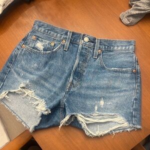 Levi's Women's Distressed Blue Denim Cutoff Shorts